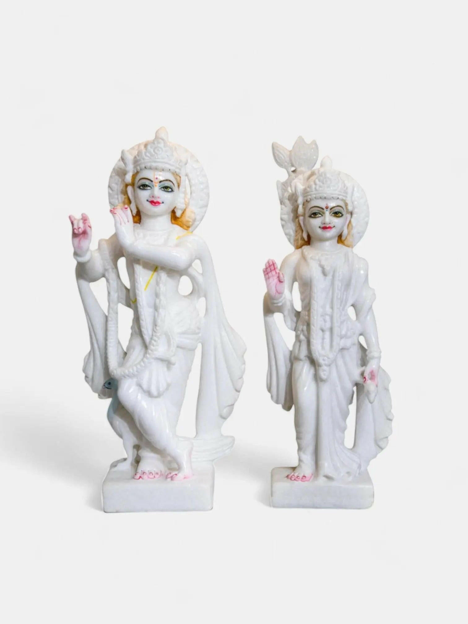 15-Inch White Marble Statue of Radha Krishna.