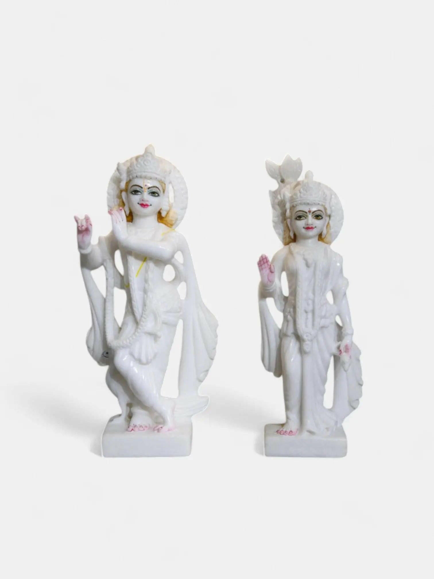 15-Inch White Marble Statue of Radha Krishna.