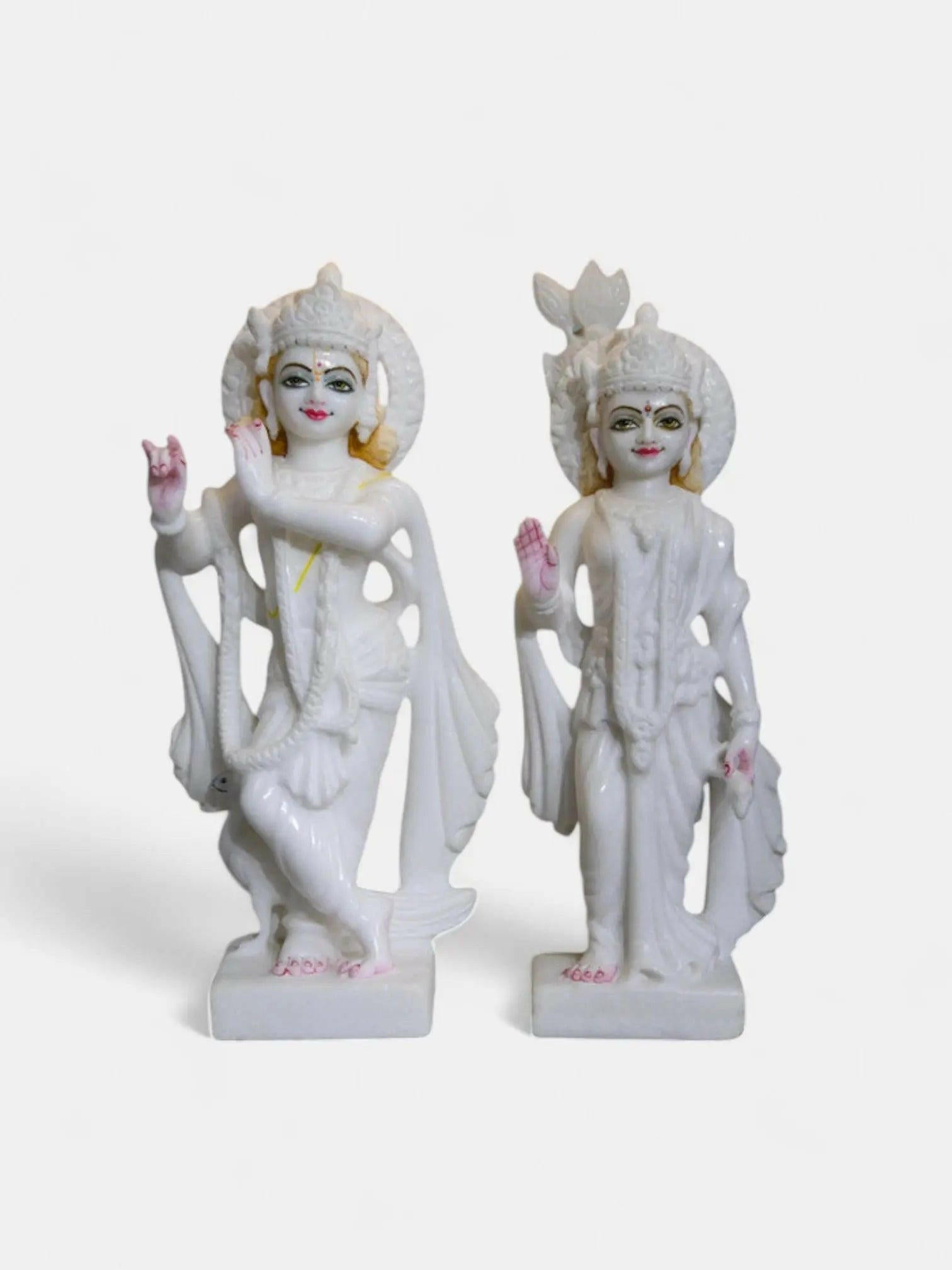 15-Inch White Marble Statue of Radha Krishna.