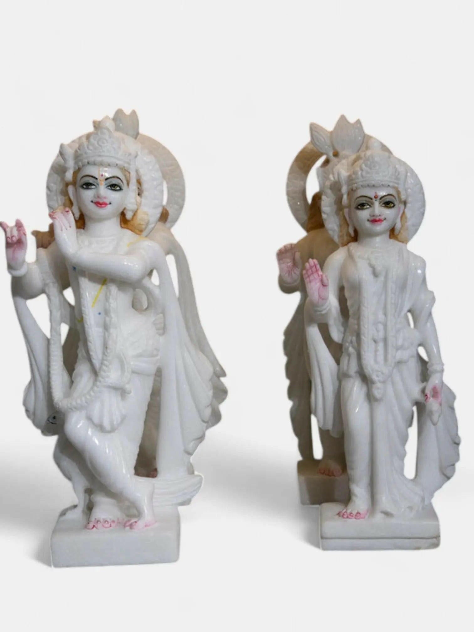 15-Inch White Marble Statue of Radha Krishna.