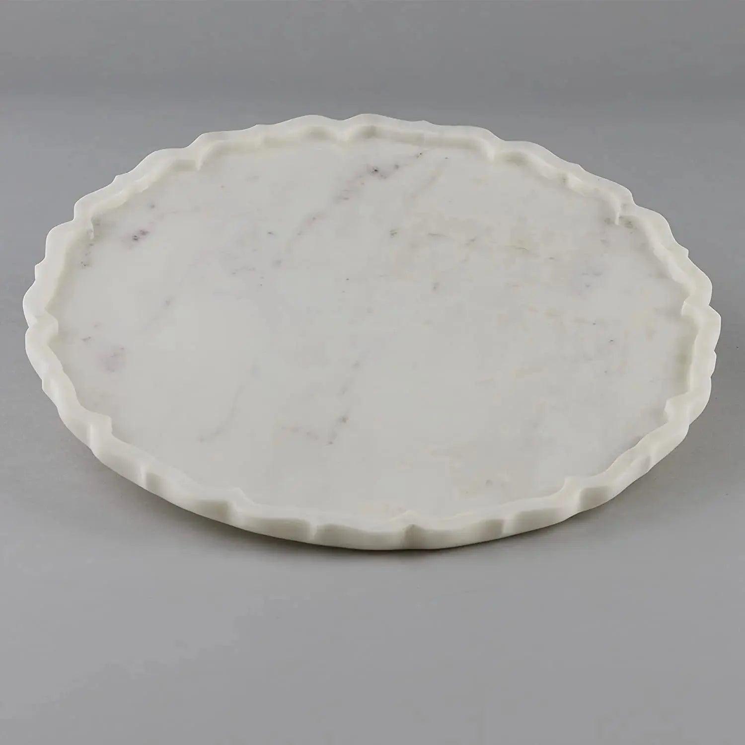 Elegance White Marble Round Maroc Platter Artifact Stonex