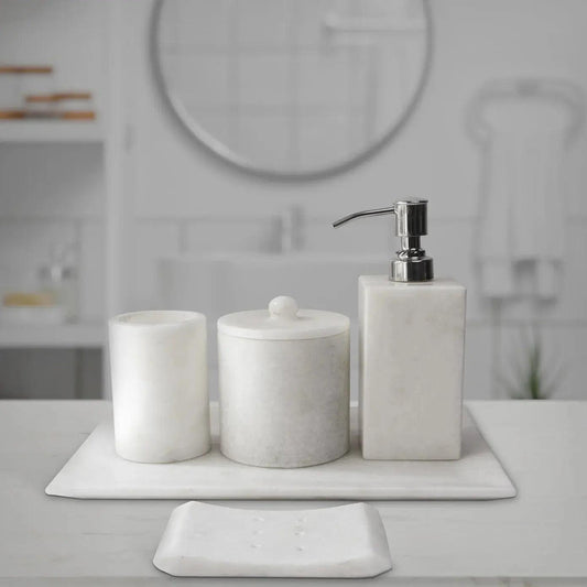 White Marble Bathroom Set, Luxury Decor Artifact Stonex