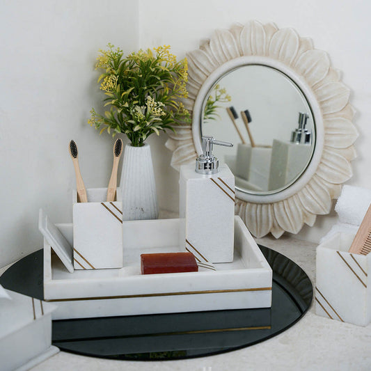 White Marble Bathroom Set with Gold Inlay