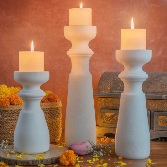 White Marble Candleholder Set – Four Pieces