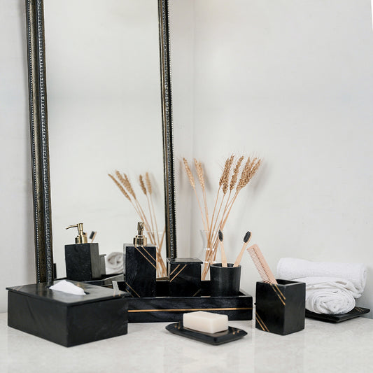 Black Marble Bathroom Set with Gold Inlay