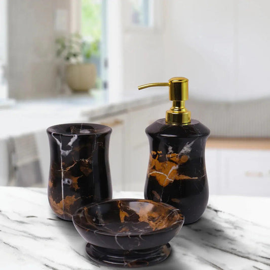 Black Portoro Marble Bathroom Set, 3 Pieces Artifact Stonex