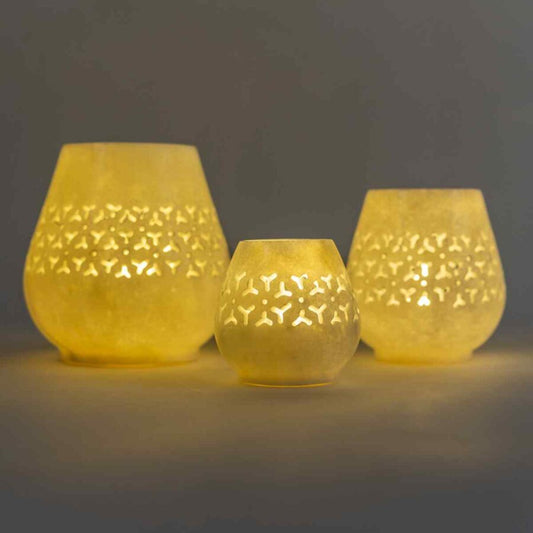 Tranquil Glow Marble Candle Lanterns