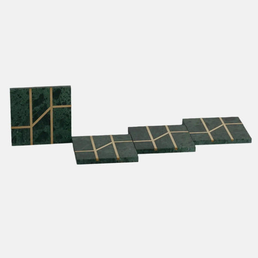 Green Marble Brass Strips Coaster Artifact Stonex