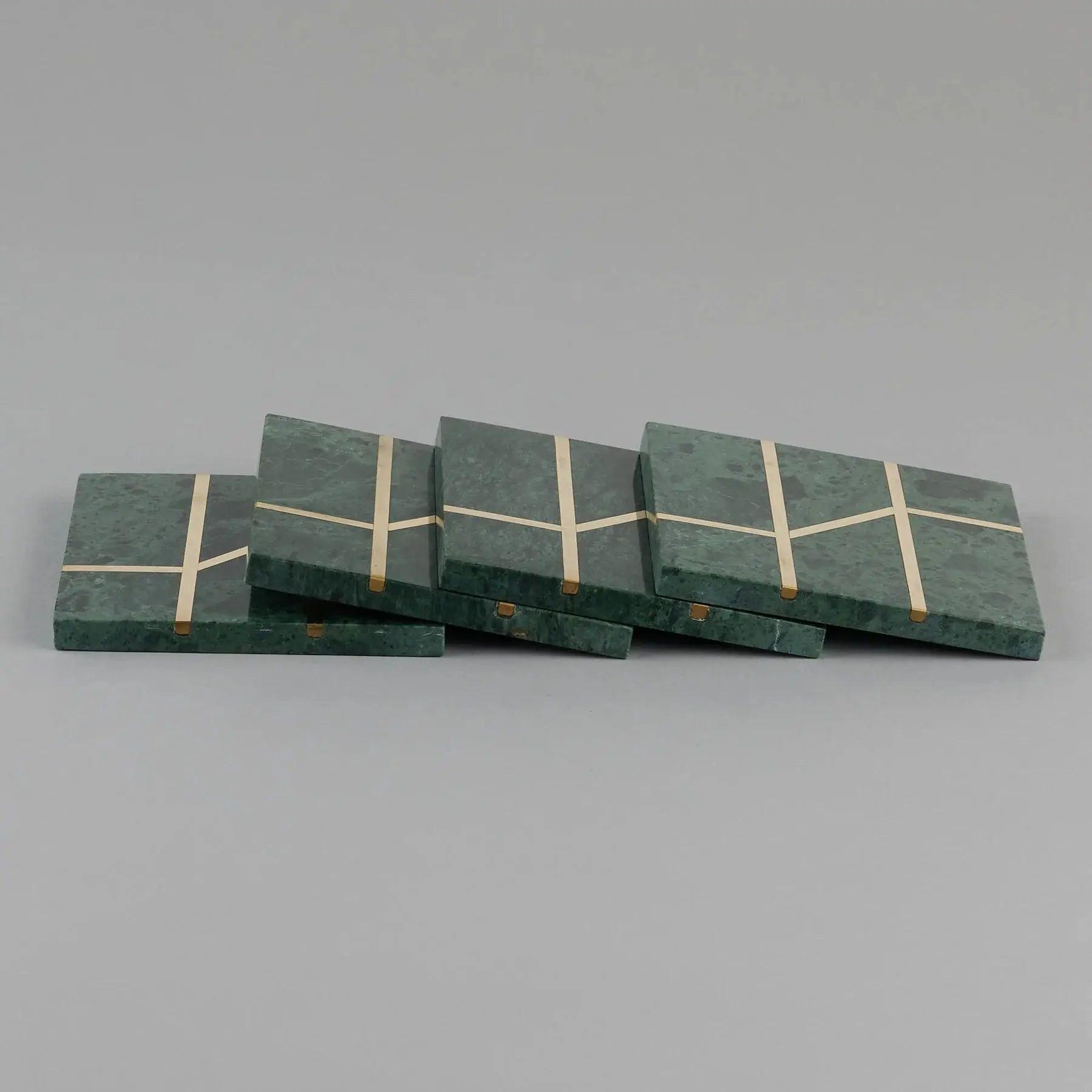 Green Marble Brass Strips Coaster Artifact Stonex