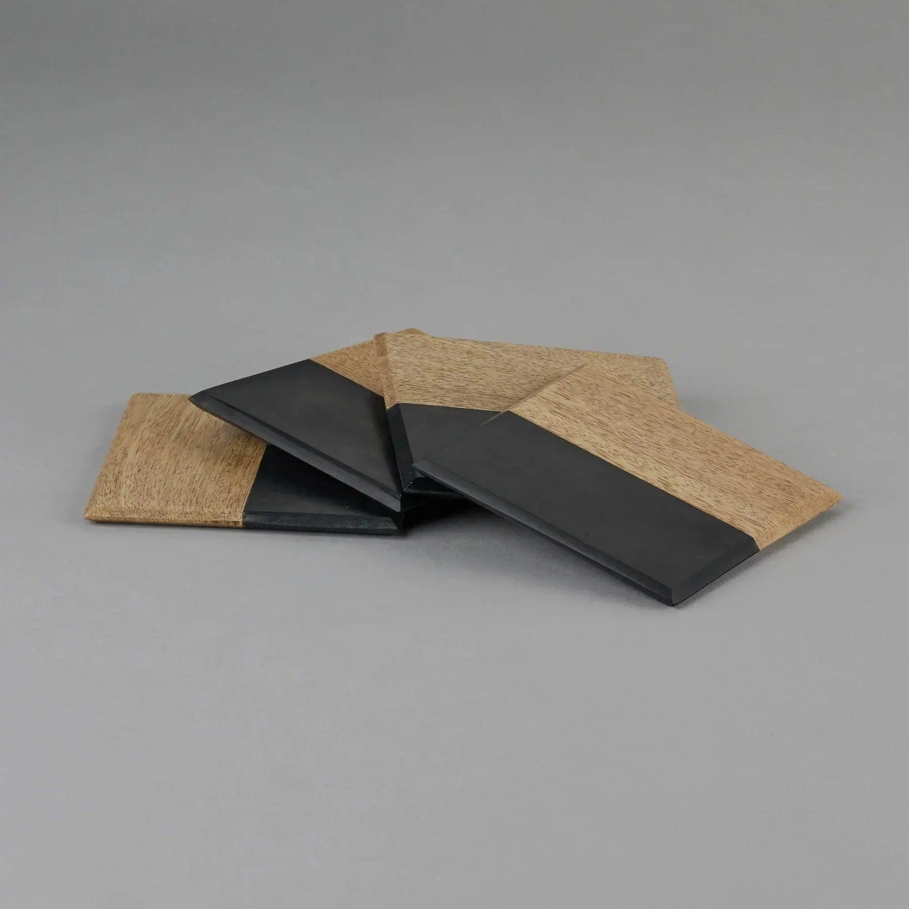 Black Marble Coasters with Wooden Touch Artifact Stonex