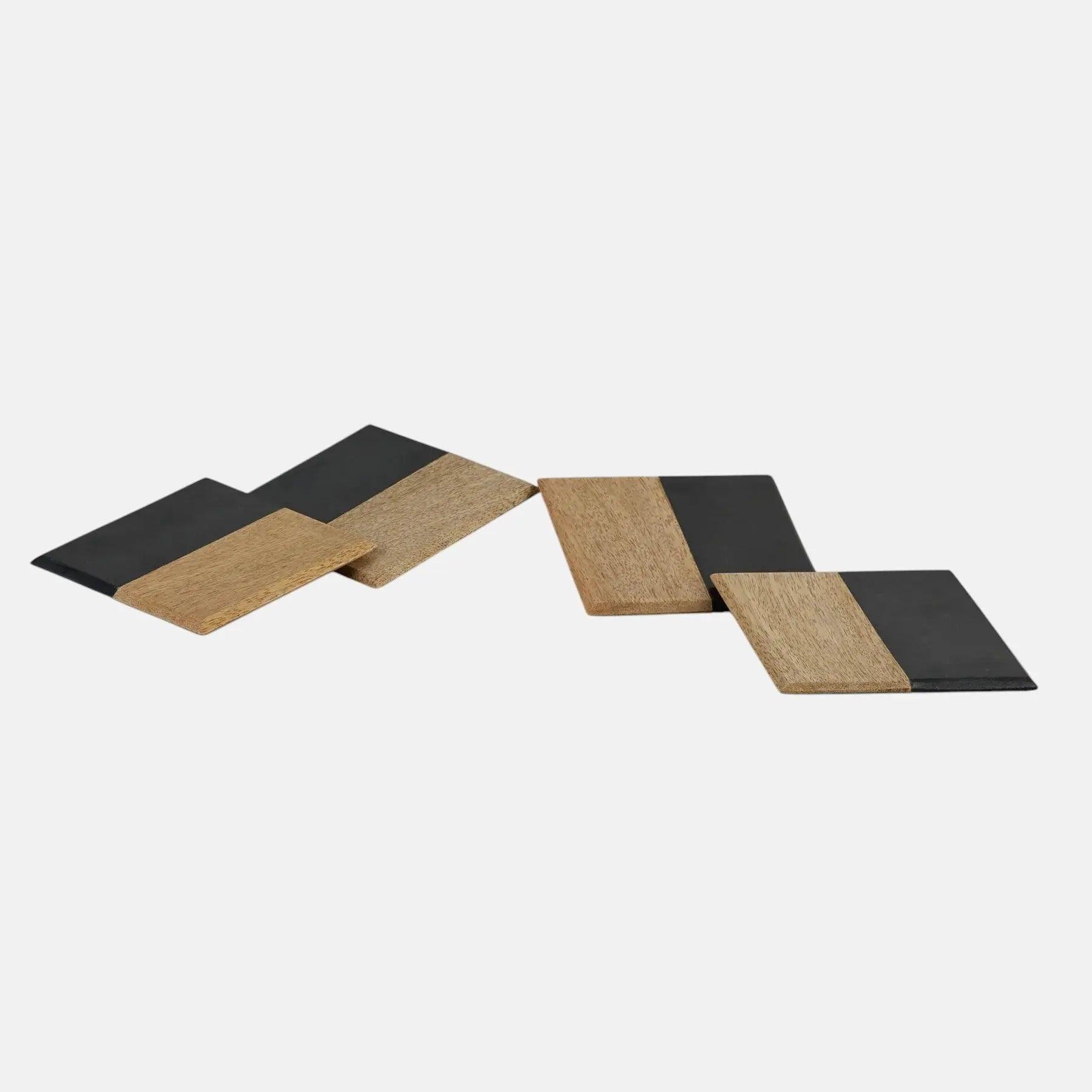 Black Marble Coasters with Wooden Touch Artifact Stonex