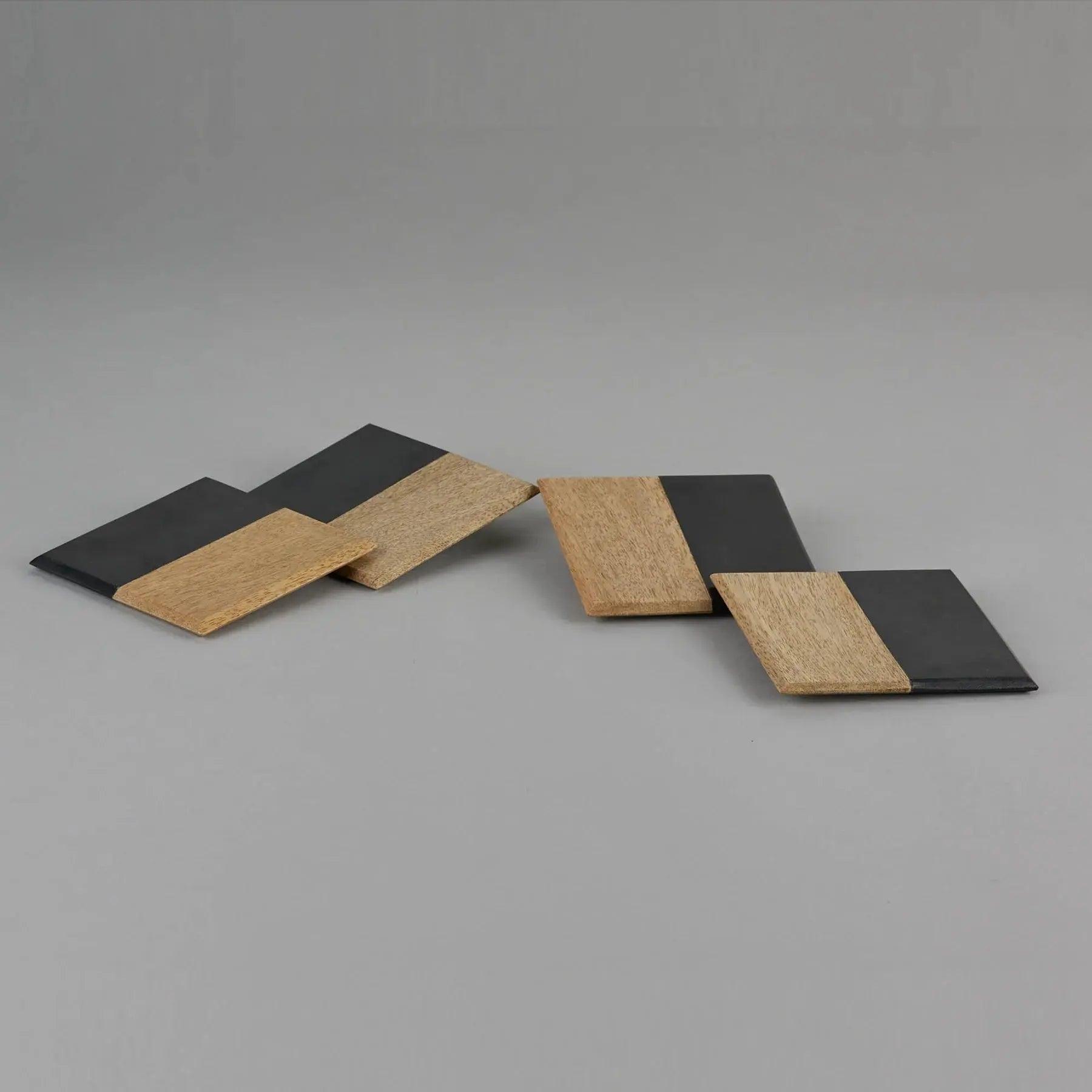 Black Marble Coasters with Wooden Touch Artifact Stonex