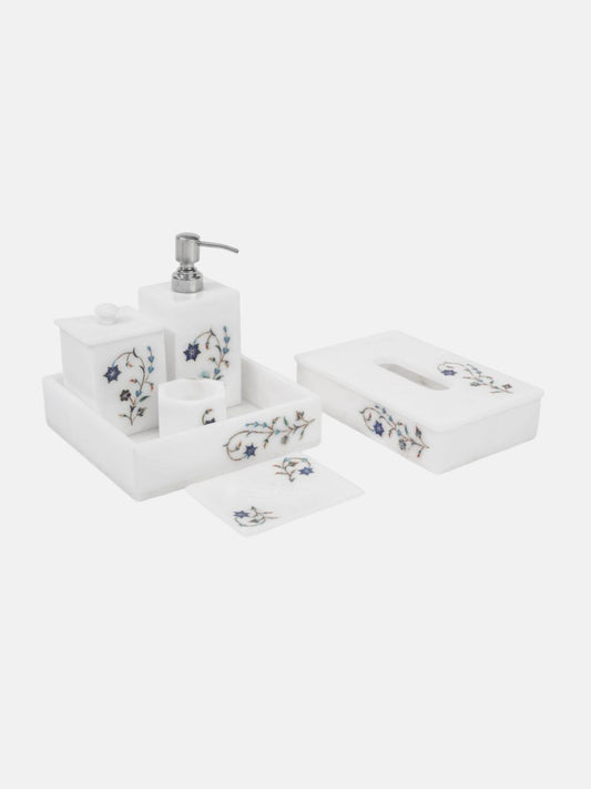 Azure Bloom Marble Bathroom Set