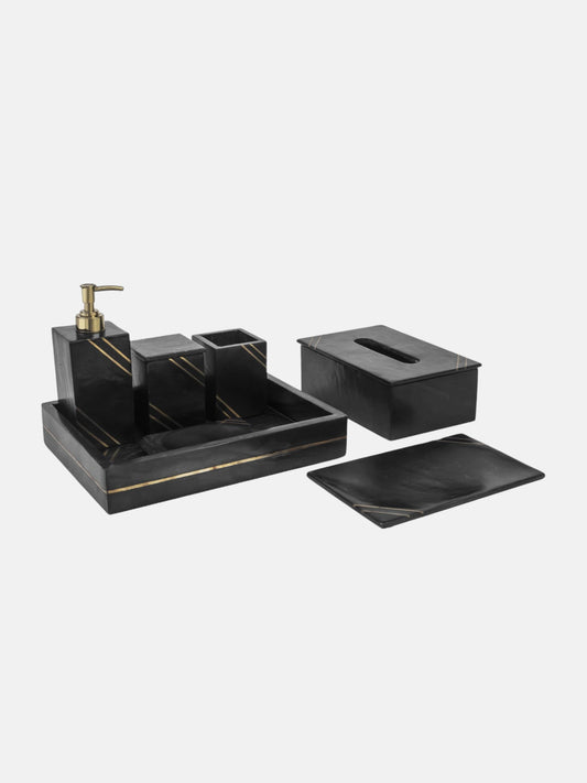 Black Marble Bathroom Set with Gold Inlay