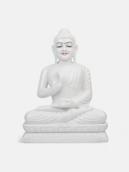 Serene Buddha White Marble Statue