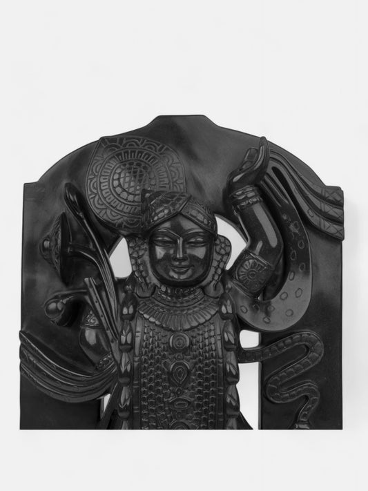 Elegant Shrinathji Statue in Black Marble