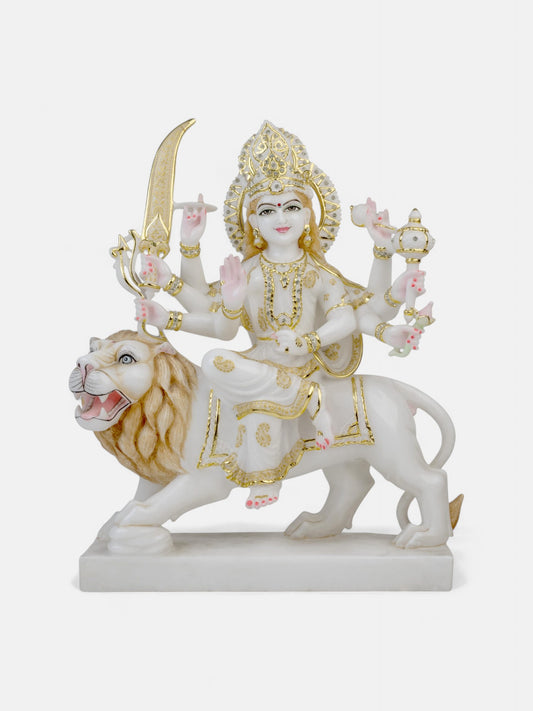 Maa Durga with Lion Marble Statue