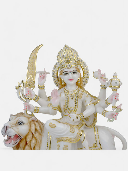 Maa Durga with Lion Marble Statue