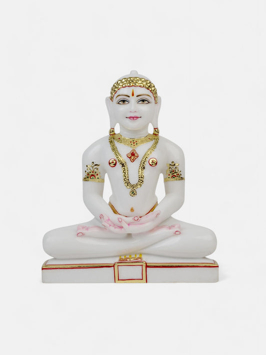 Mahavir Swami White Marble with Red and Gold