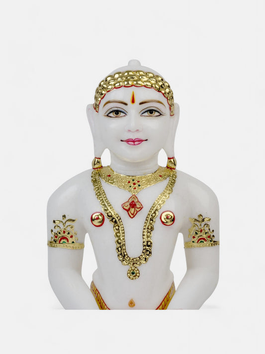 Mahavir Swami White Marble with Red and Gold