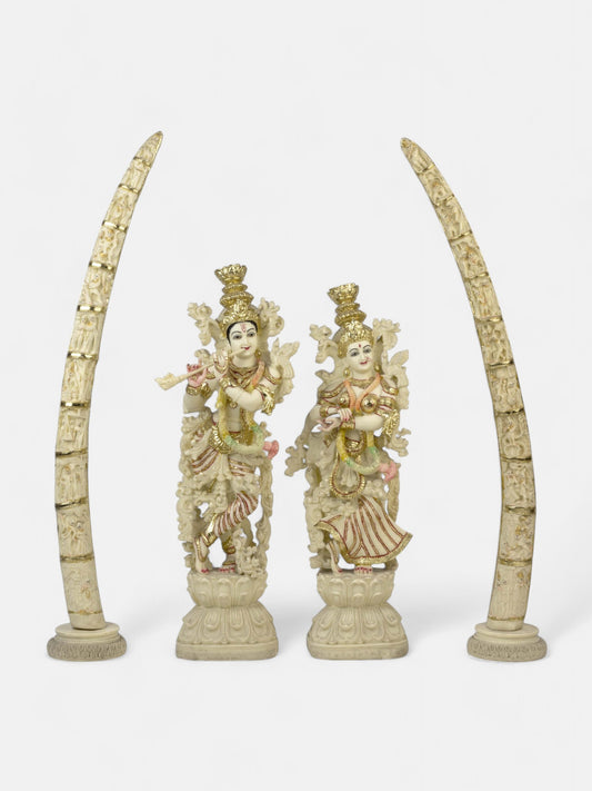 Radha Krishna Marble Statue with Colorful Inlay