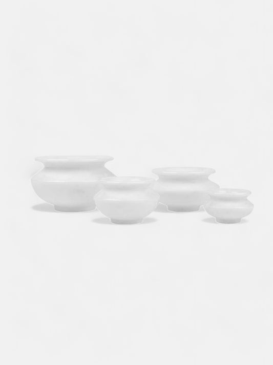 Set of 4 White Marble Candle Pots