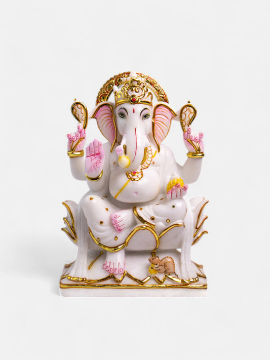 Lord Ganesh 12-Inch White Marble Murti