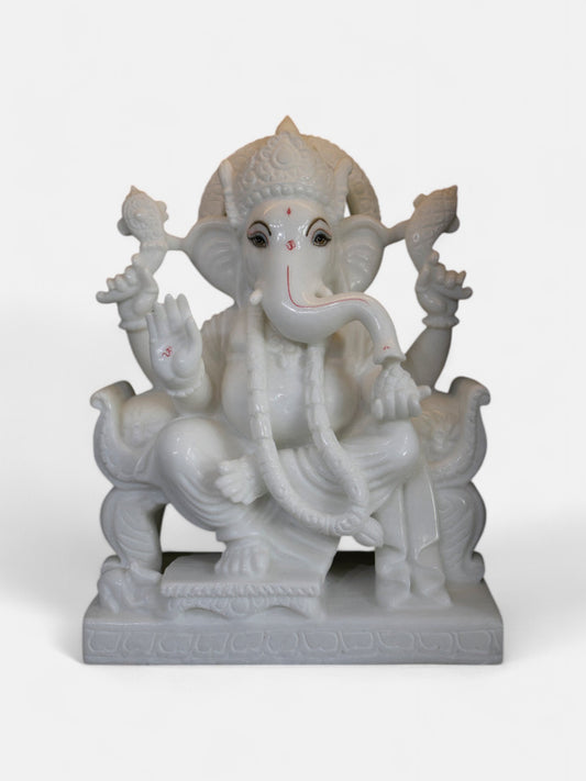 Lord Ganesh 18-Inch White Marble Statue