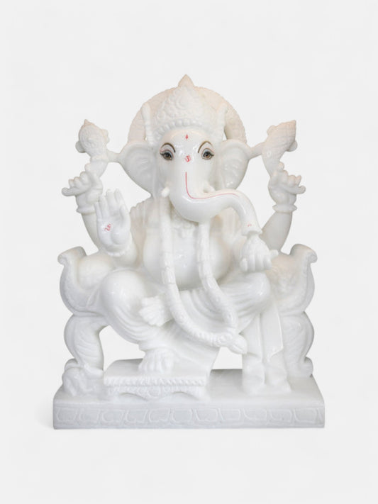 Lord Ganesh 18-Inch White Marble Statue