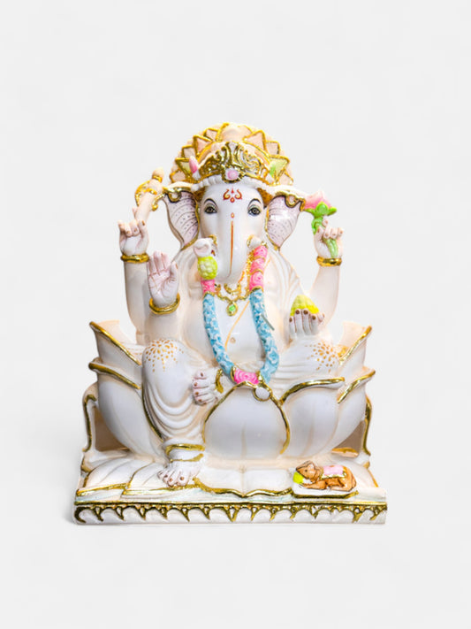 Lord Ganesh 12-Inch White Marble Statue