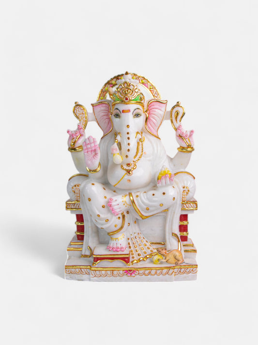 Lord Ganesh 15-Inch White Marble Statue