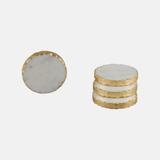 Gold Rimmed White Marble Coaster Set Artifact Stonex