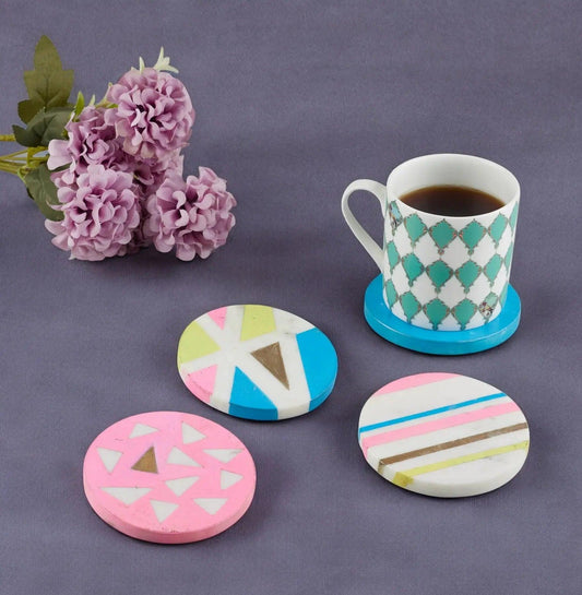 Hand Painted Geometric Pattern Coaster Set – Luxury Marble Coasters Artifact Stonex