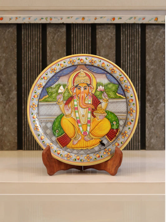 Lord Ganesh Gold Leaf Marble Plate