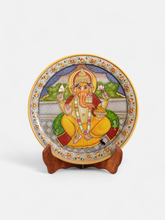 Lord Ganesh 9-Inch Gold Leaf Marble Plate