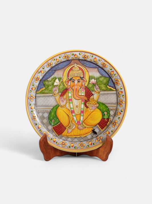 Lord Ganesh 9-Inch Gold Leaf Marble Plate