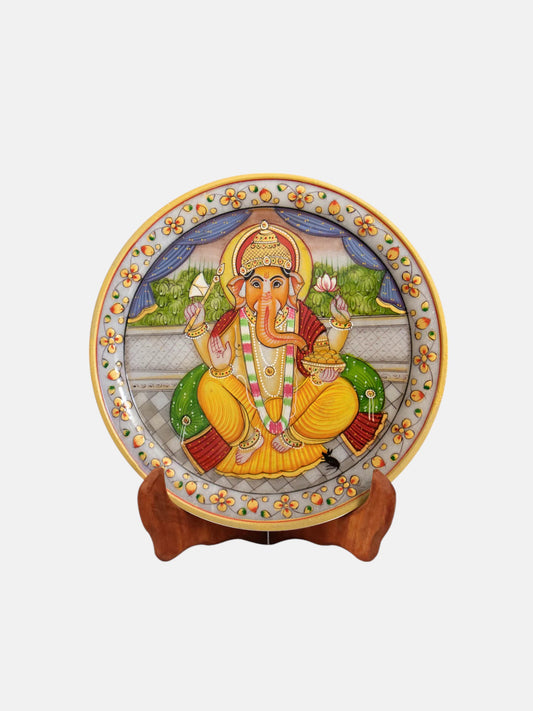 Lord Ganesh Gold Leaf Marble Plate