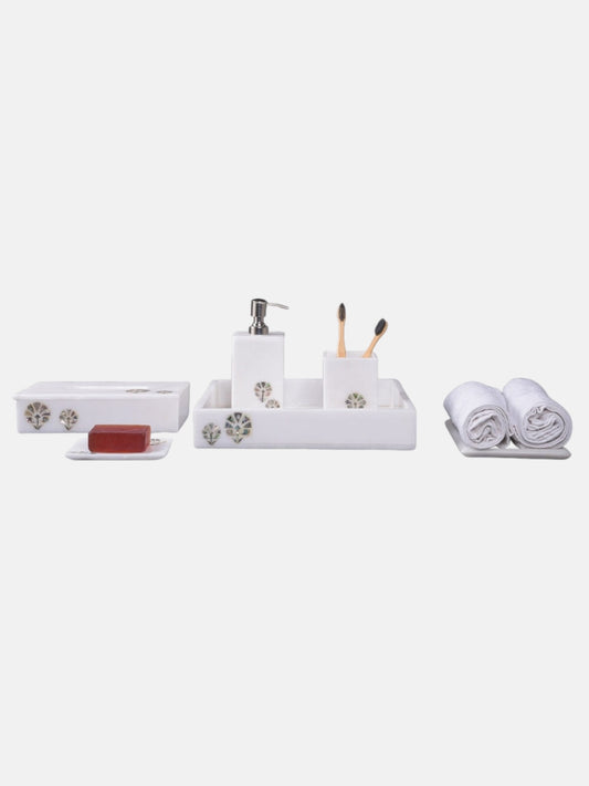 Elegant Marble Bathroom Set with Floral Design