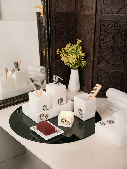 Elegant Marble Bathroom Set with Floral Design