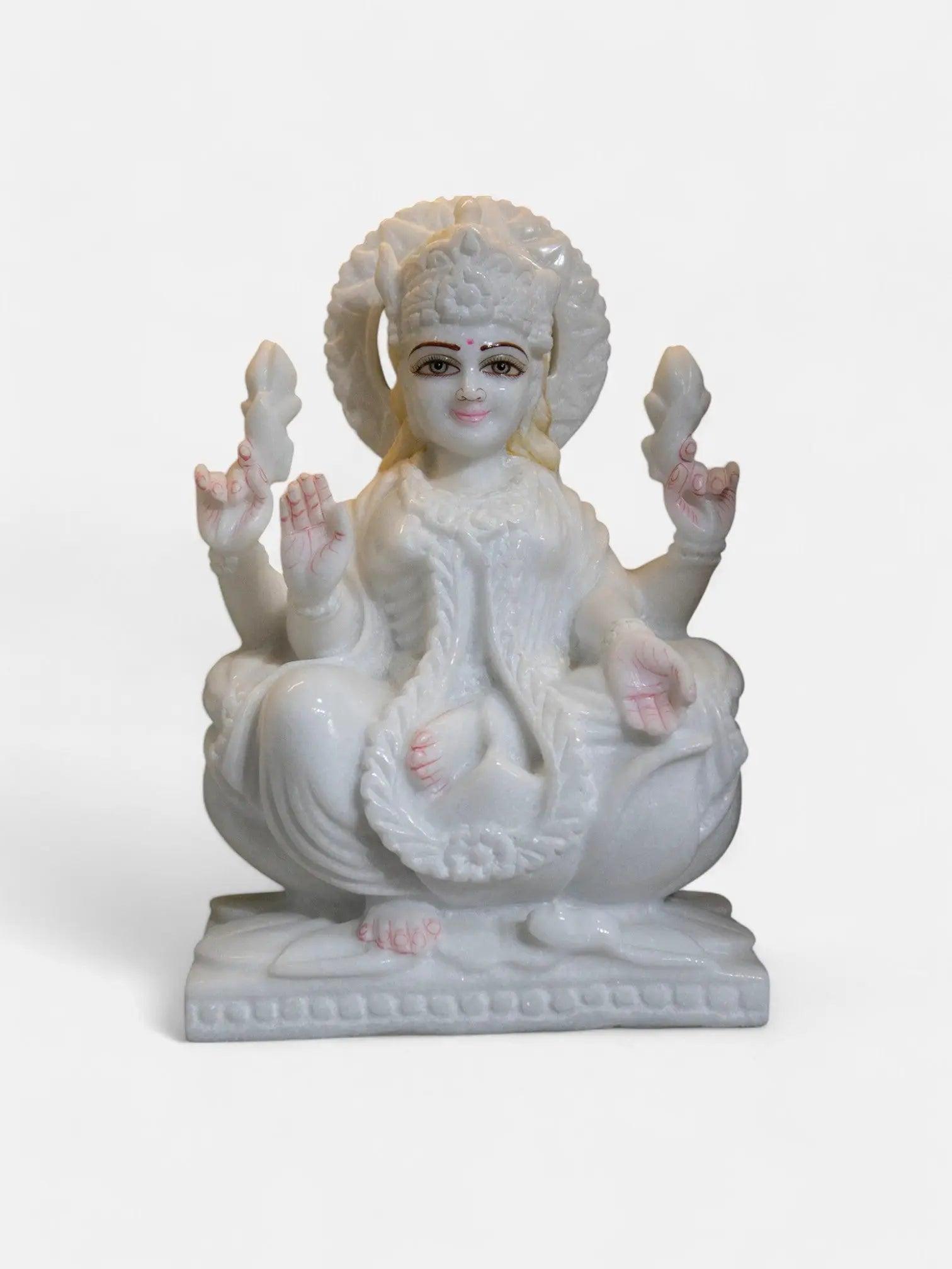 Maa Laxmi, 12 Inch, White Marble Statue Artifat Stonex