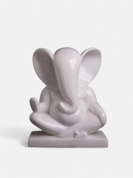 Modern Lord Ganesh White Marble Statue Artifat Stonex