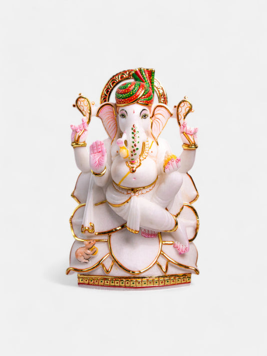 Lord Ganesh 15-Inch White Marble Murti