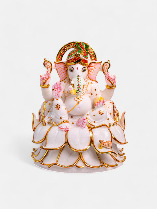 Lord Ganesh 12-Inch White Marble Statue