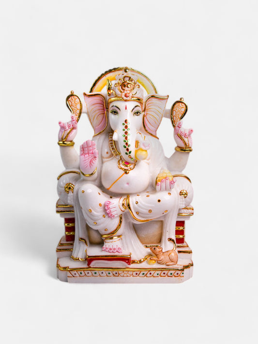 Lord Ganesh 15-Inch White Marble Statue