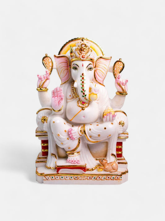 Lord Ganesh 15-Inch White Marble Statue