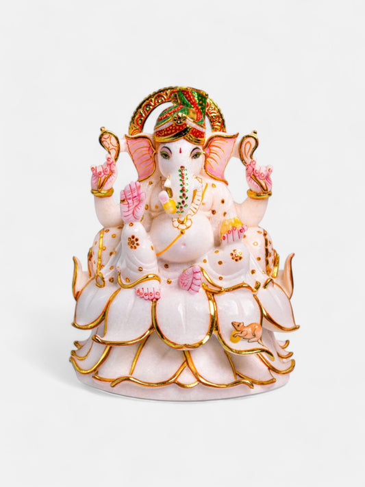 Lord Ganesh 12-Inch White Marble Statue