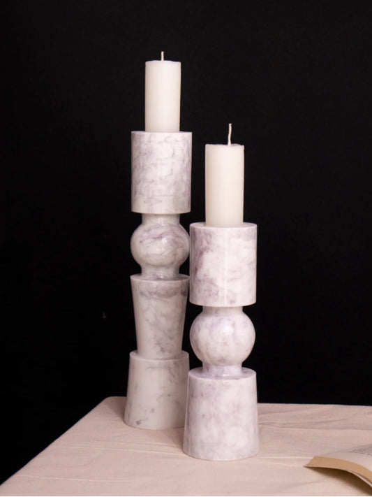 Modern Marble Candle Holder, Black and White