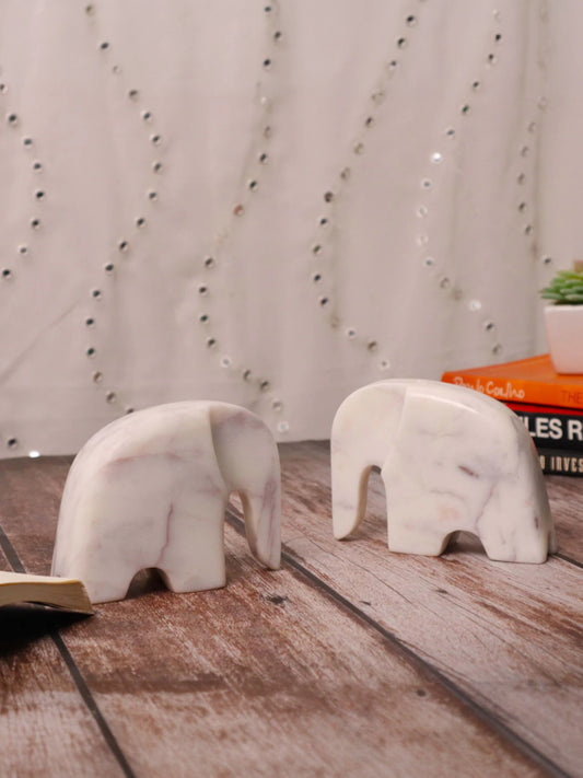 Modern White Marble Elephant Pair Statue