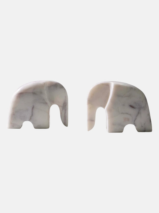 Modern White Marble Elephant Pair Statue