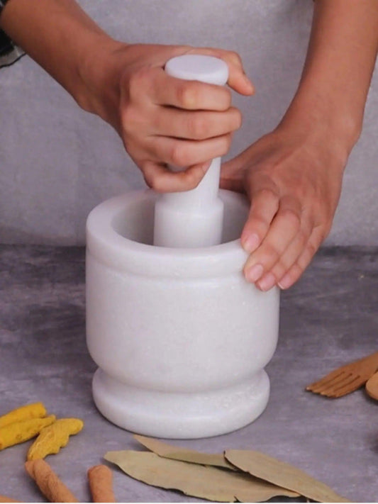 White Marble Mortar and Pestle Artifat Stonex